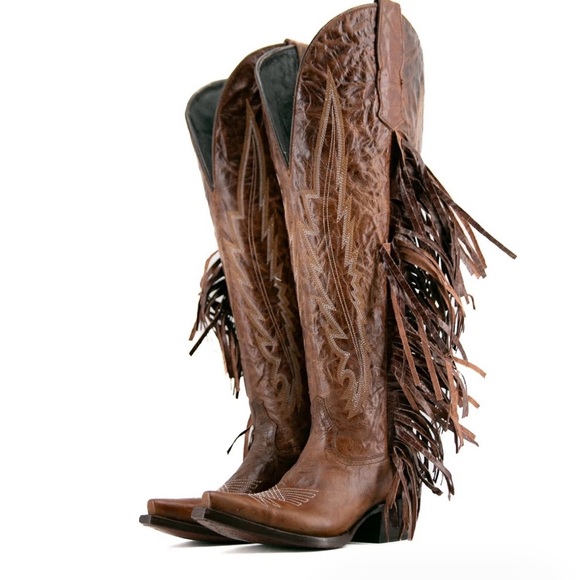 Rock'em Brandy Tall Fringe Wide Calf Friendly Snip Toe Cowgirl Boot Sz 10 - Picture 2 of 12